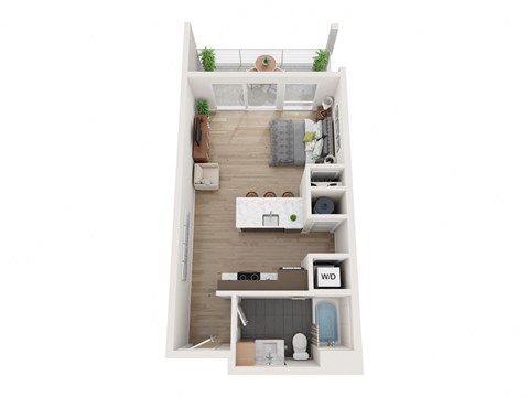 Floor plan for studio, 1 bath, 577 sqft